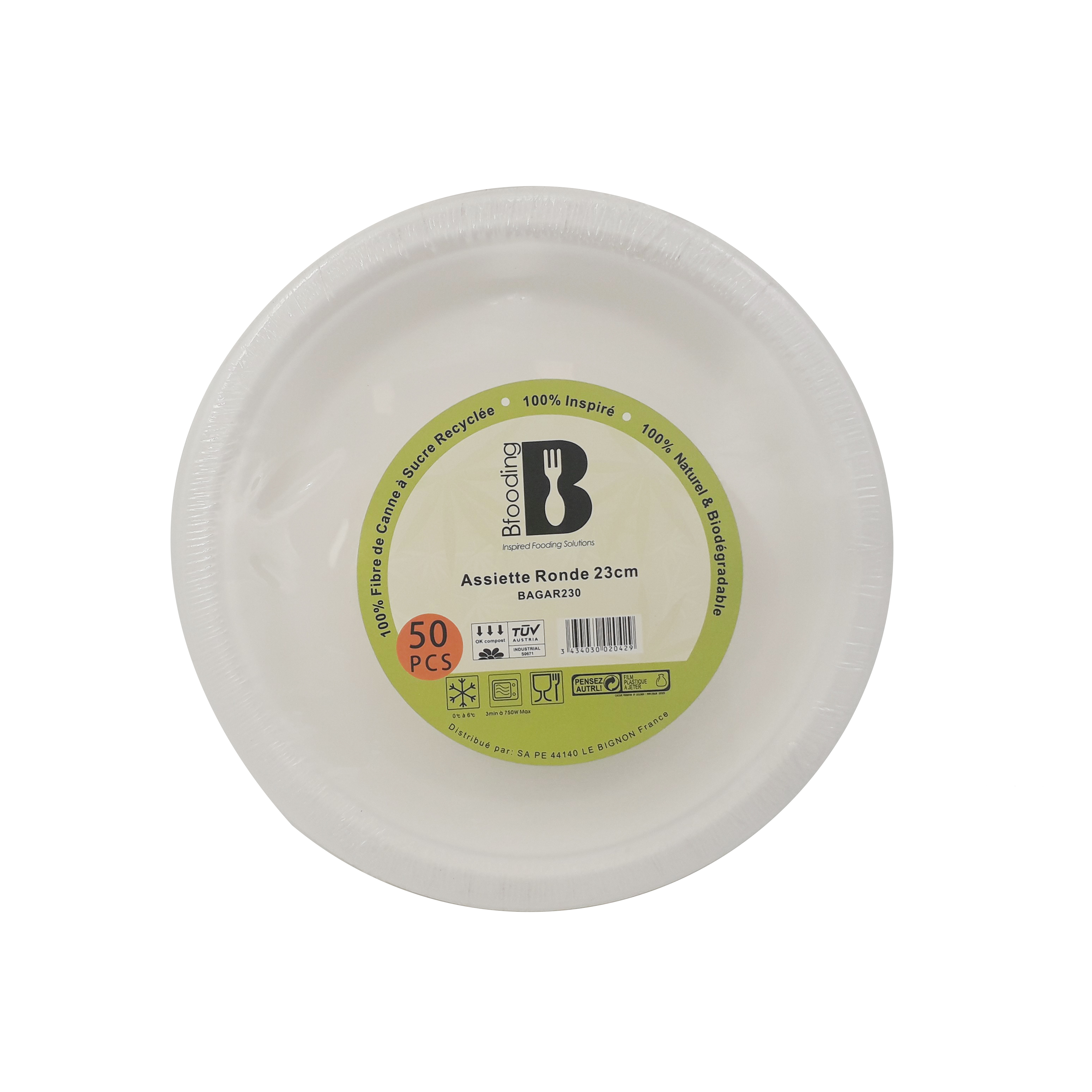 50 ASSIETTES BAGASSE RONDE Ø 23 cm