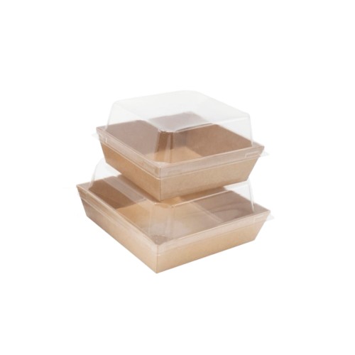50 barquettes kraft à couvercle transparent 500ml
